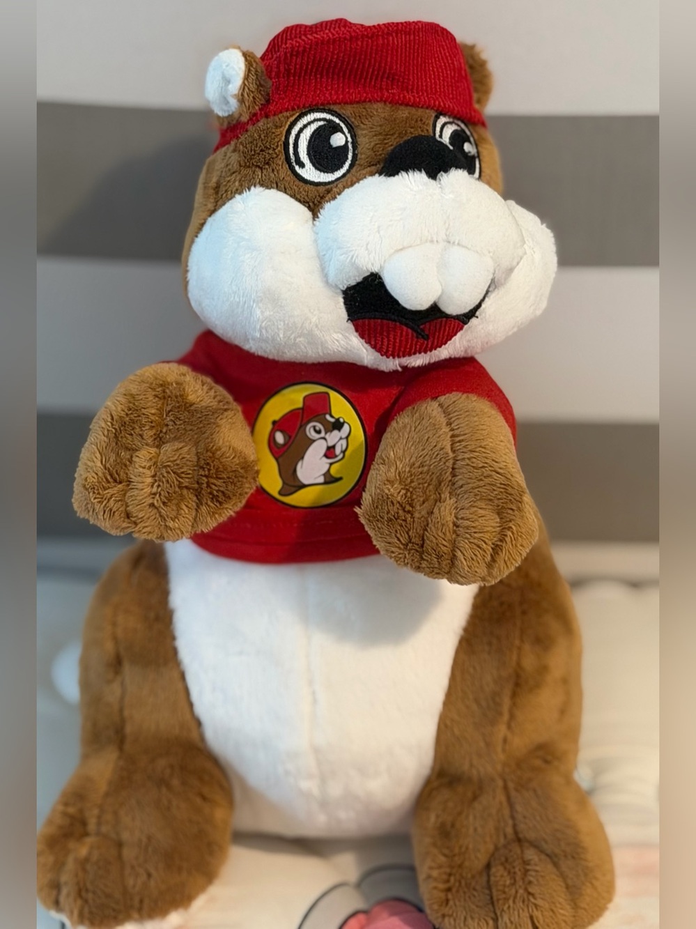 Buc-ee's Plush Beaver Stuffed Animal in Brown and White with Red Shirt